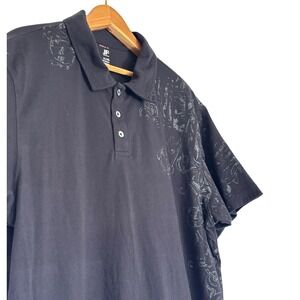 J Ferrar Mens XL Black Graphic Polo Shirt Modern Fit Filigree Scroll XL Y2K